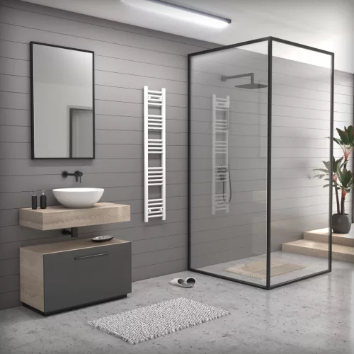 Törölközőszárító radiátor elektromos fűtőpatronnal 30 x 150 cm - Nero Italia AF13-400W (fehér)