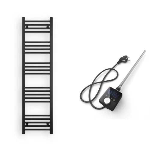 Törölközőszárító radiátor elektromos fútőpatronnal 40 x 150 cm - Nero Italia AF-05-400W (fekete)