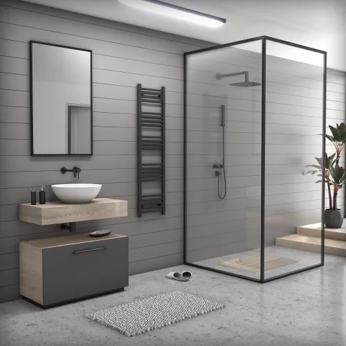 Fekete törölközőszárító radiátor 40 x 150 cm