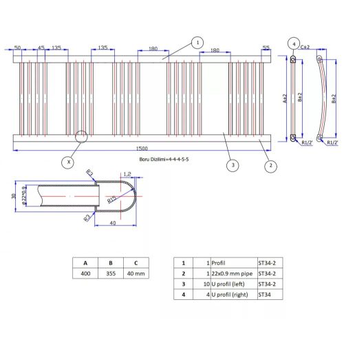 Törölközőszárító radiátor elektromos fűtőpatronnal 50 x 150 cm - Nero Italia S-600W (fekete)