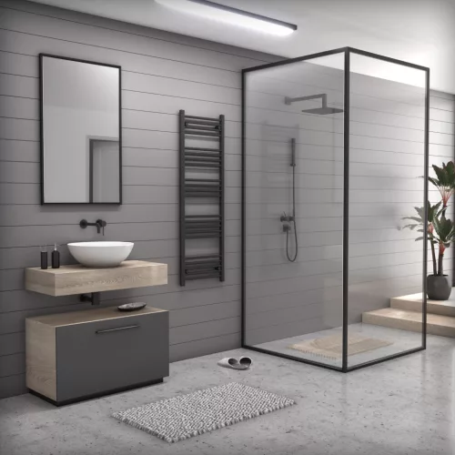 Törölközőszárító radiátor elektromos fűtőpatronnal 50 x 150 cm - Nero Italia AF13-600W (fekete)