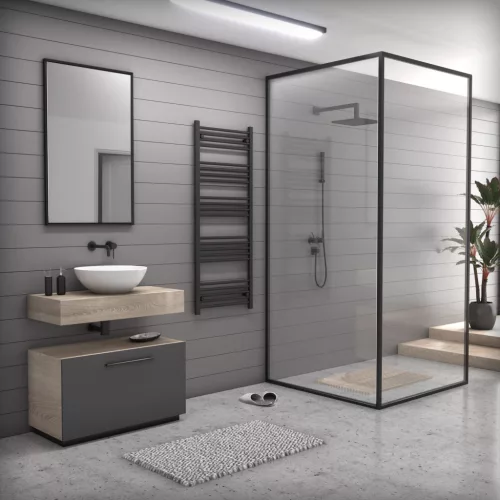 Törölközőszárító radiátor elektromos fűtőpatronnal 60 x 150 cm - Nero Italia AF13-600W (fekete)