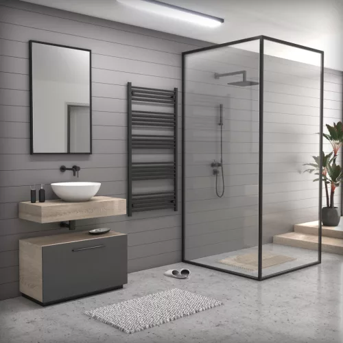 Törölközőszárító radiátor elektromos fűtőpatronnal 75 x 150 cm - Nero Italia AF05-600W (fekete)