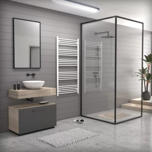 Törölközőszárító radiátor elektromos fűtőpatronnal 75 x 150 cm - Nero Italia C-600W (fehér)