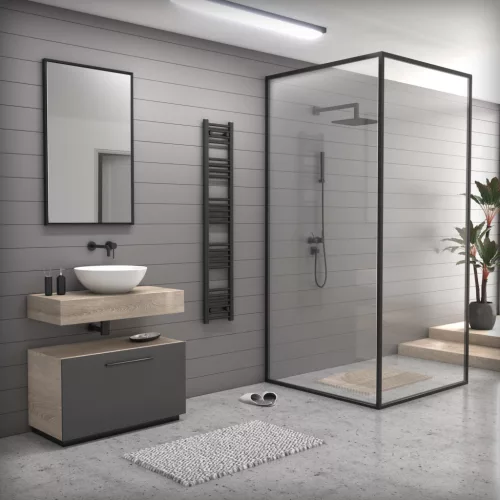 Törölközőszárító radiátor elektromos fútőpatronnal 30 x 160 cm - Nero Italia 400W (fekete)