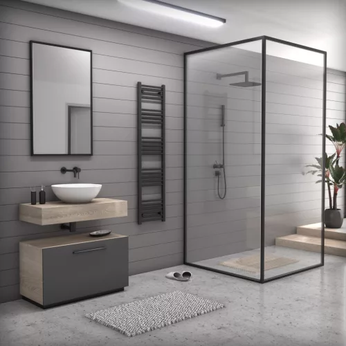 Törölközőszárító radiátor elektromos fútőpatronnal 40 x 160 cm - Nero Italia AF-13-400W (fekete)