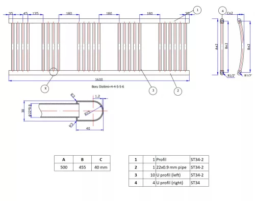 Törölközőszárító radiátor elektromos fűtőpatronnal 50 x 160 cm - Nero Italia AF-13-600W (fekete)