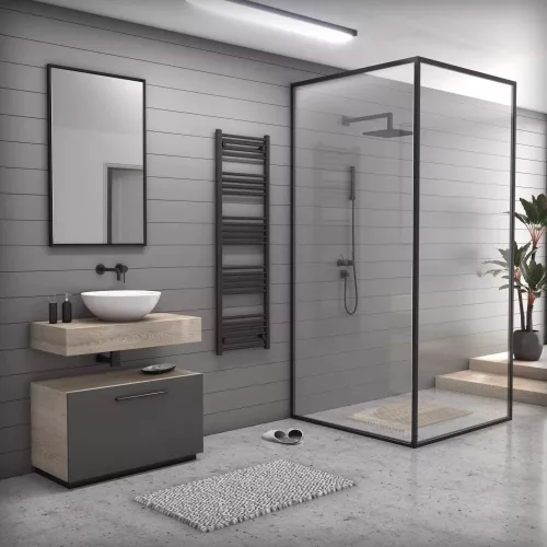 Törölközőszárító radiátor elektromos fűtőpatronnal 50 x 160 cm - Nero Italia AF-14-600W (fekete)