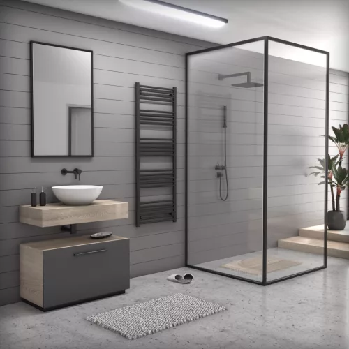 Törölközőszárító radiátor elektromos fűtőpatronnal 60 x 160 cm - Nero Italia S-600W (fekete)