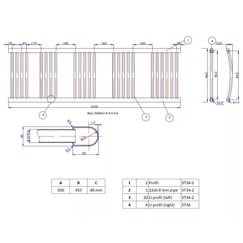 Törölközőszárító radiátor elektromos fűtőpatronnal 60 x 160 cm - Nero Italia AF-14-600W (fehér)