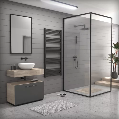Törölközőszárító radiátor elektromos fűtőpatronnal 75 x 160 cm - Nero Italia C-800W (fekete)