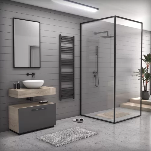 Törölközőszárító radiátor elektromos fűtőpatronnal 50 x 170 cm - Nero Italia C-600W (fekete)