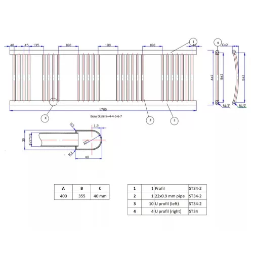 Törölközőszárító radiátor elektromos fűtőpatronnal 50 x 170 cm - Nero Italia C-600W (fekete)