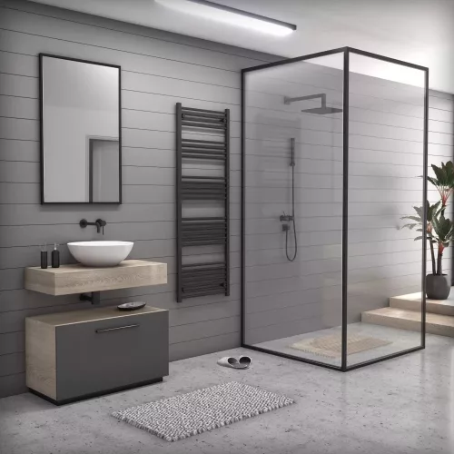 Törölközőszárító radiátor elektromos fűtőpatronnal 60 x 170 cm - Nero Italia C-800W (fekete)