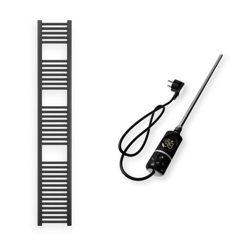 Törölközőszárító radiátor elektromos fűtőpatronnal 30 x 180 cm - Nero Italia C-400W (fekete)