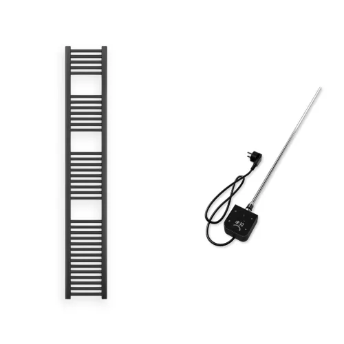 Törölközőszárító radiátor elektromos fútőpatronnal 30 x 180 cm - Nero Italia 400W (fekete)