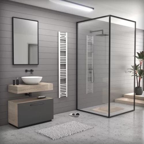 Törölközőszárító radiátor elektromos fűtőpatronnal 50 x 120 cm - Nero Italia S-400W (fehér)