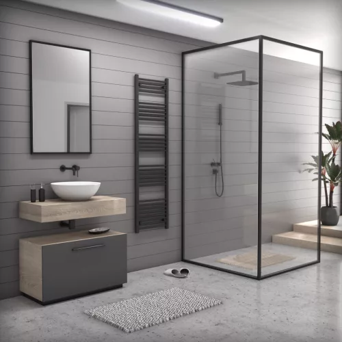 Törölközőszárító radiátor elektromos fűtőpatronnal 50 x 180 cm - Nero Italia AF-14-600W (fekete)