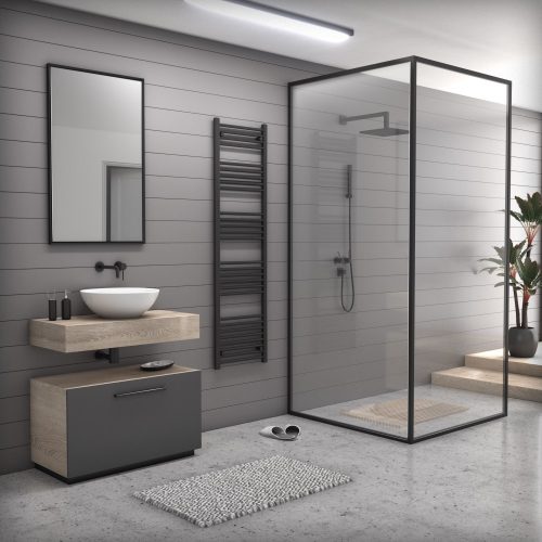 Fekete törölközőszárító radiátor 50 x 180 cm