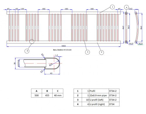 Fekete törölközőszárító radiátor 50 x 180 cm