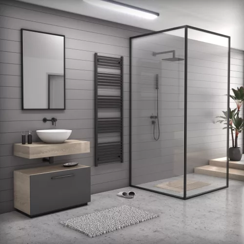 Törölközőszárító radiátor elektromos fűtőpatronnal 60 x 140 cm - Nero Italia AF13-600W (fekete)
