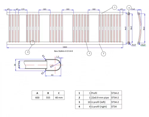 NERO Italia törölközőszárító radiátor 60 x 180 cm