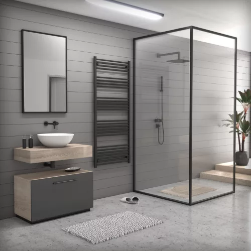 Törölközőszárító radiátor elektromos fűtőpatronnal 75 x 180 cm - Nero Italia AF-13-800W (fekete)