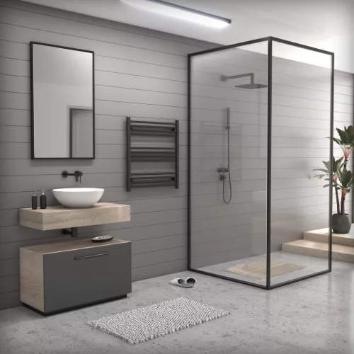 Törölközőszárító radiátor elektromos fútőpatronnal 75 x 80 cm - Nero Italia 400W (fekete)