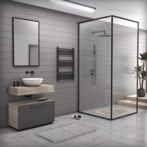 Törölközőszárító radiátor elektromos fűtőpatronnal 60 x 90 cm - Nero Italia C-400W (fekete)