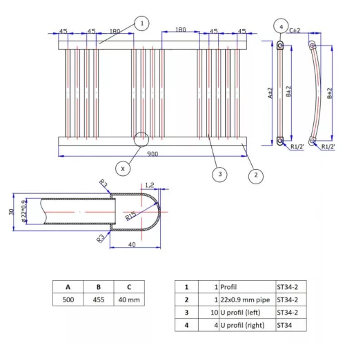 Törölközőszárító radiátor elektromos fűtőpatronnal 60 x 90 cm - Nero Italia AF-14-400W (fekete)