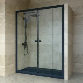   Welland DD-150 elhúzható zuhanyajtó - 150 cm - fekete profil