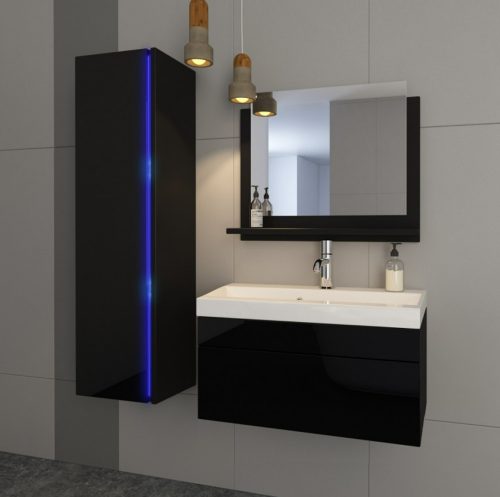 Venezia Dream I. fürdőszobabútor szett mosdókagylóval szifonnal 80 cm fényes fekete színű