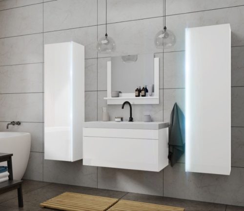 Fürdőszoba bútor szett kerámia mosdóval falra szerelhető - 80 cm