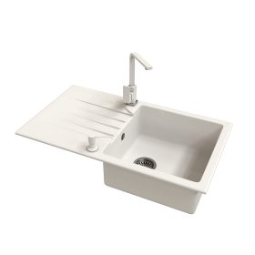   Gránit Mosogató EOS Evinion + Design csaptelep + adagoló (fehér)