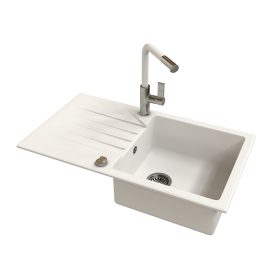   Gránit Mosogató EOS Evinion + kihúzható Linea csaptelep + dugókiemelő (fehér)