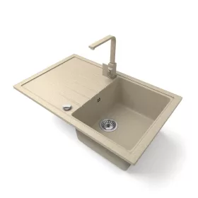   Gránit mosogató NERO Eris + Design csaptelep + dugókiemelő (bézs)