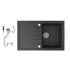 Gránit mosogató NERO Eris + dugókiemelő (fekete)