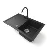 Gránit mosogató NERO Eris + magasított csaptelep + adagoló + dugókiemelő (fekete)