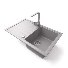   Gránit mosogató NERO Eris + Design csaptelep + adagoló + dugókiemelő (szürke)