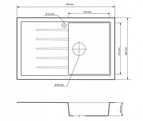 Gránit mosogató NERO Eris + Design csaptelep + adagoló + dugókiemelő (szürke)