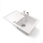   Gránit mosogató NERO Eris + kihúzható zuhanyfejes Shower csaptelep + adagoló + dugókiemelő (fehér)