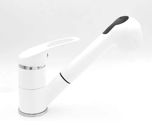 Gránit mosogató NERO Eris + kihúzható zuhanyfejes Shower csaptelep + dugókiemelő (fehér)