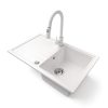 Gránit mosogató NERO Eris + kihúzható zuhanyfejes Snake csaptelep + adagoló + dugókiemelő (fehér)