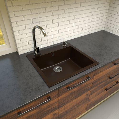 Gránit Mosogató Como mosogató csapteleppel (matt barna)