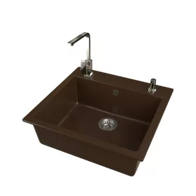 Gránit mosogató Como Design csapteleppel adagolóval matt barna színben