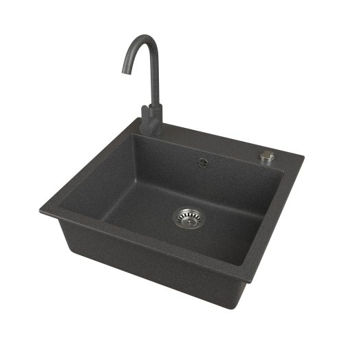 Gránit mosogató EOS Como + magasított csaptelep + dugókiemelő + szifon (fekete)
