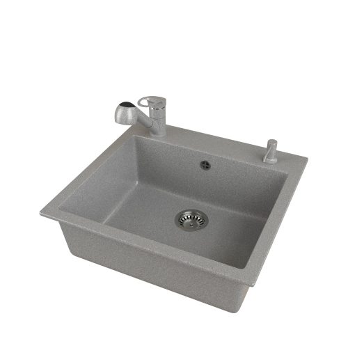 Gránit mosogató EOS Como + Kihúzható zuhanyfejes Shower csaptelep + adagoló (szürke)