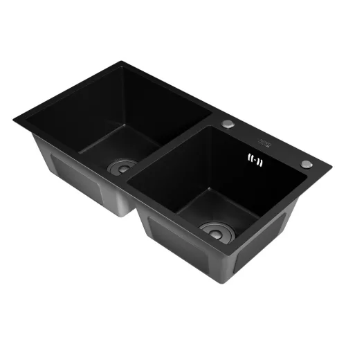 Acél mosogatótálca Nero Italia 78 x 43 cm + szárítókosár + szifon - fekete