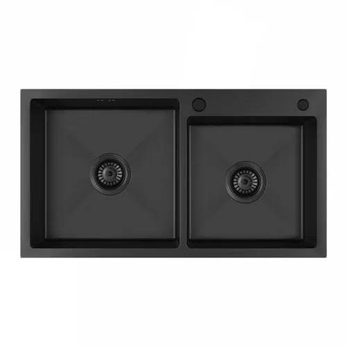 Acél mosogatótálca Nero Italia 78 x 43 cm + szárítókosár + szifon - fekete