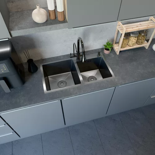 Acél mosogatótálca Nero Italia 78 x 43 cm + szárítókosár + szifon (inox)